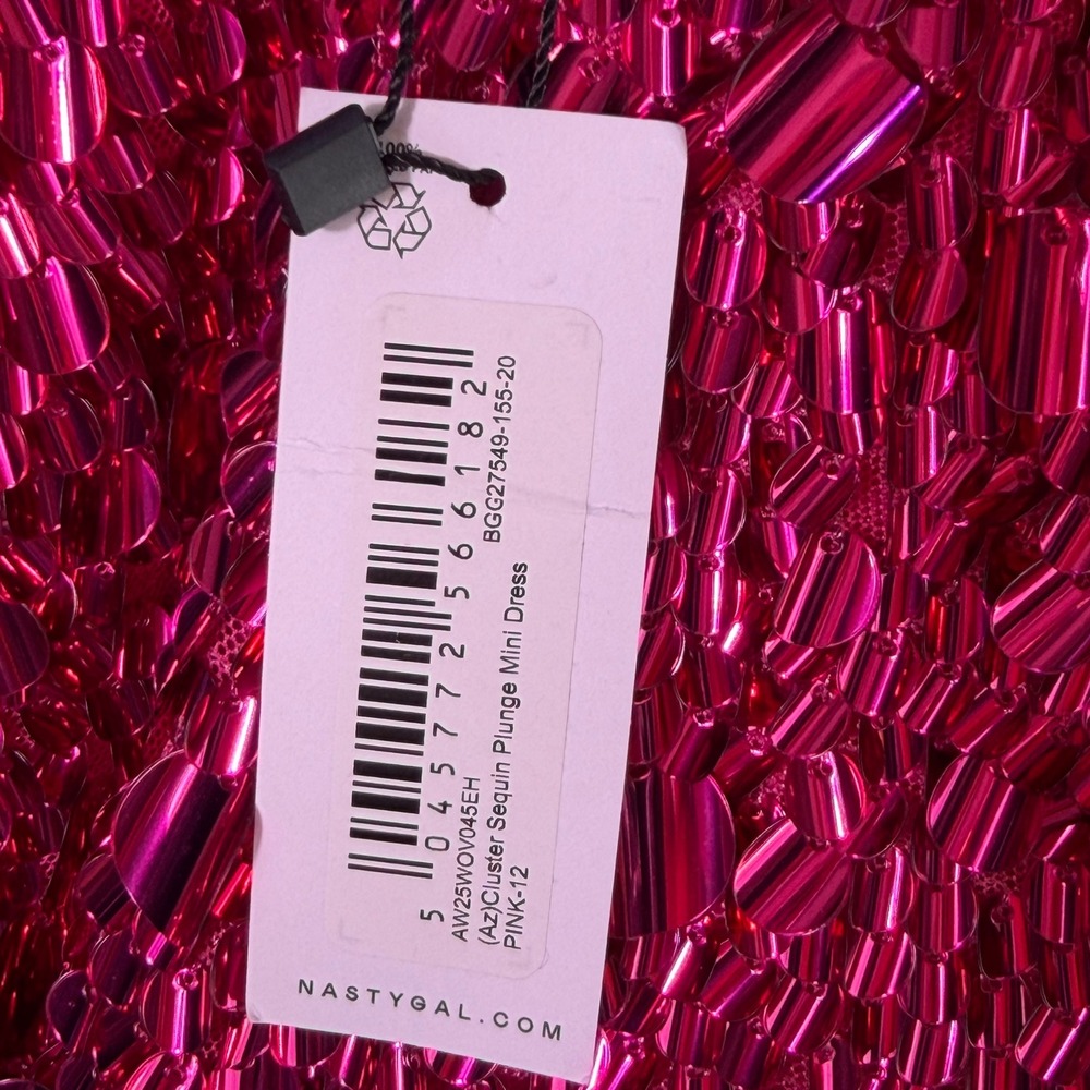 NWT Nasty Gal Cluster Sequin Plunge Mini Dress Fuchsia Pink Party Cocktail Sz 8 - Picture 6 of 6